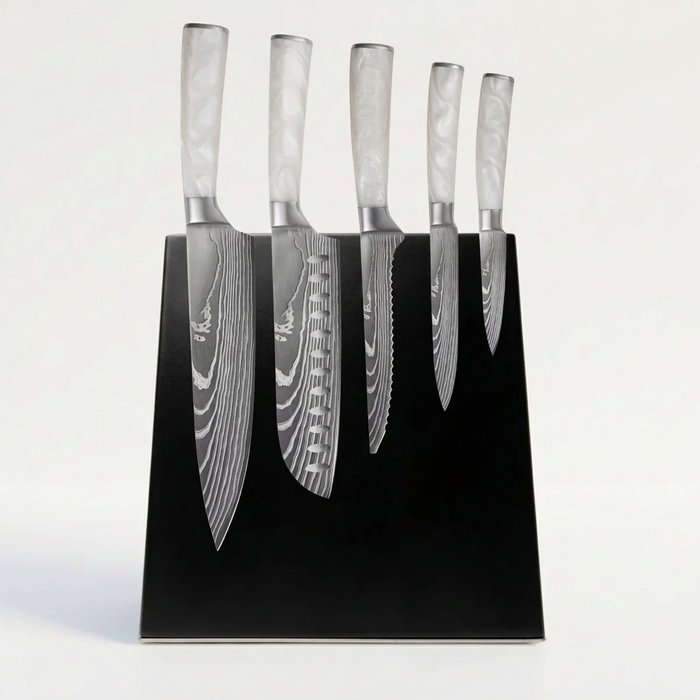 Black magnetic knife block - stainless steel base